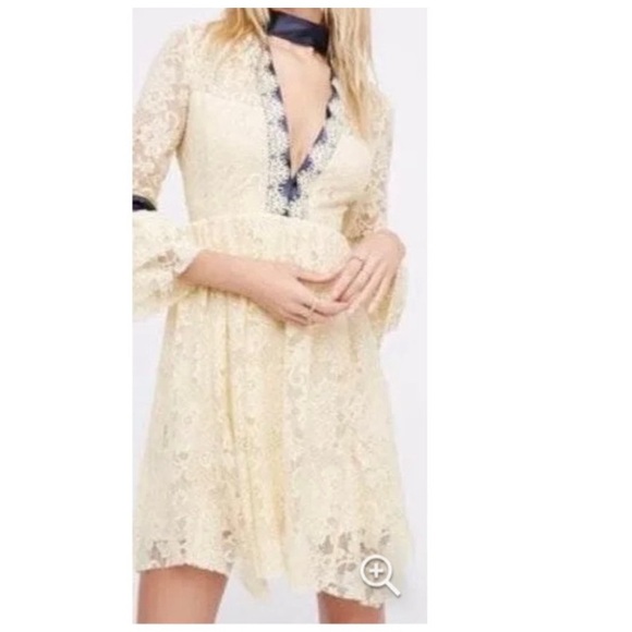 NWOT Free People Ivory Gilded Lace Mini Dress - Picture 1 of 7